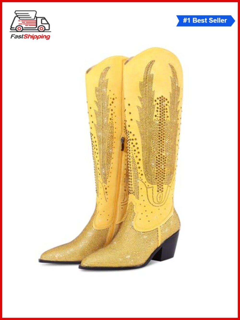 ✨ Women's Knee High Western Cowboy Boots Synthetic Fabric Pointed Toe Chunky